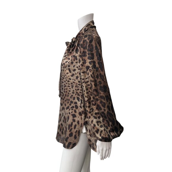 $1295 NWT Dolce&Gabbana Brown Leopard Pussy Bow Metallic Blouse Top IT 42/6 - Picture 7 of 8
